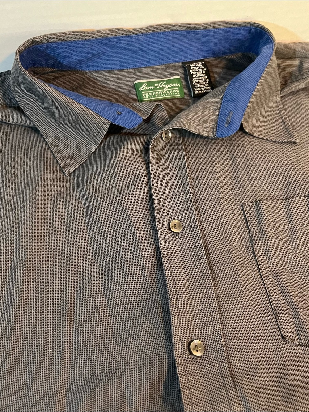 Hogan Men's Gray Button-Down Shirt with Blue Inner Collar